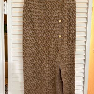 Michael Kors Tan Monogram Pencil Skirt